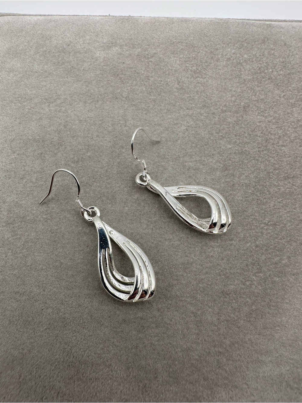 925 Sterling Silver Abstract Open Teardrop Dangle Earrings Fine Jewelry